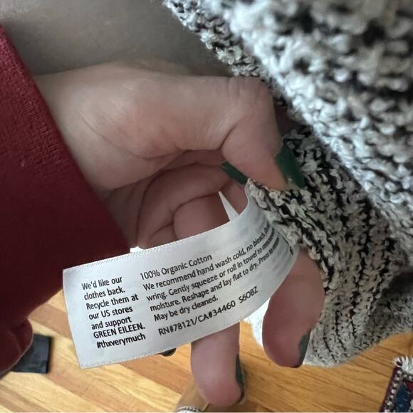 Eileen Fisher Cream and Black Knit Open-Front Cardigan - Picture 5 of 5